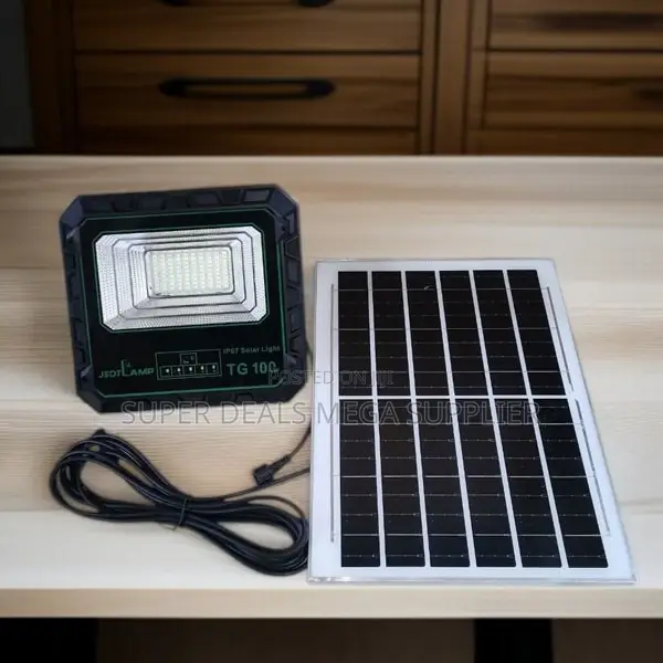 Jsot 100w Outdoor Solar Flood Light With Remote and Large Battery