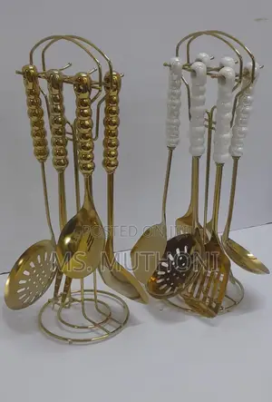 Luxury Gold Kitchen Utensil Set With White Pearl Handles