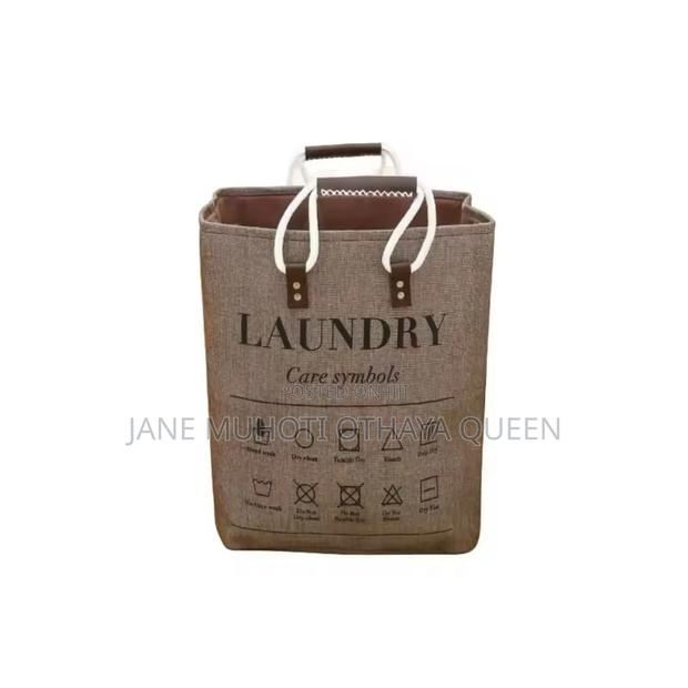 *Collapsible Large Hamper Laundry Basket With Leather Handles - thumbnail 2