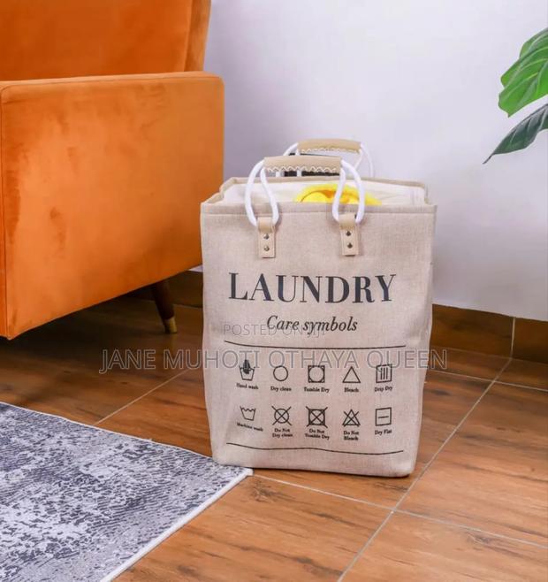 *Collapsible Large Hamper Laundry Basket With Leather Handles - thumbnail 3
