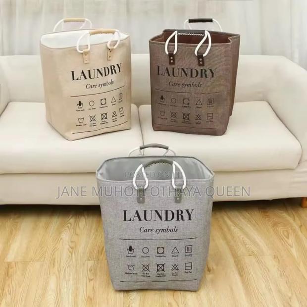 *Collapsible Large Hamper Laundry Basket With Leather Handles - thumbnail 4