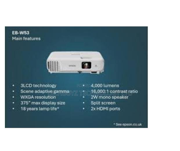 Epson Eb-w53 Projector 3lcd Technology, Wxga,4000 Lumens - thumbnail 3
