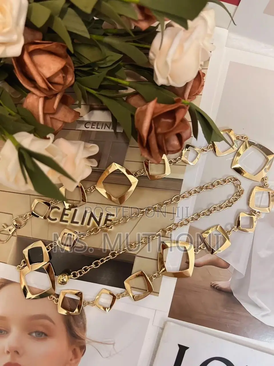 Women's Gold Geometric Metal Tassel Long Pendant Chain Belt