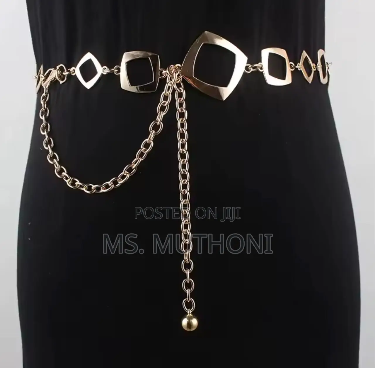 Women's Gold Geometric Metal Tassel Long Pendant Chain Belt