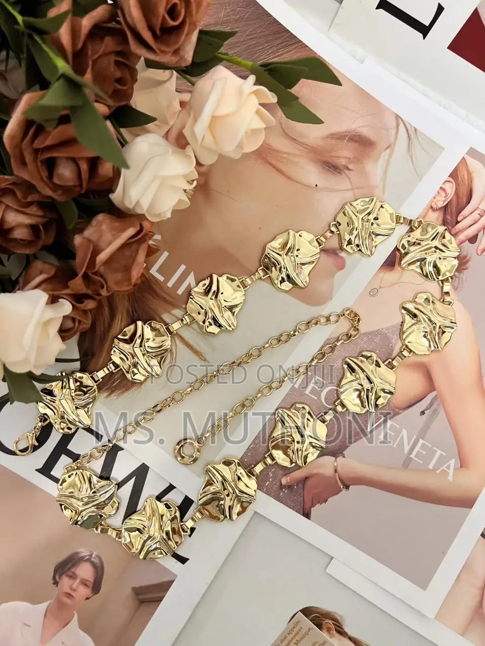 Women's Gold Geometric Metal Tassel Long Pendant Chain Belt