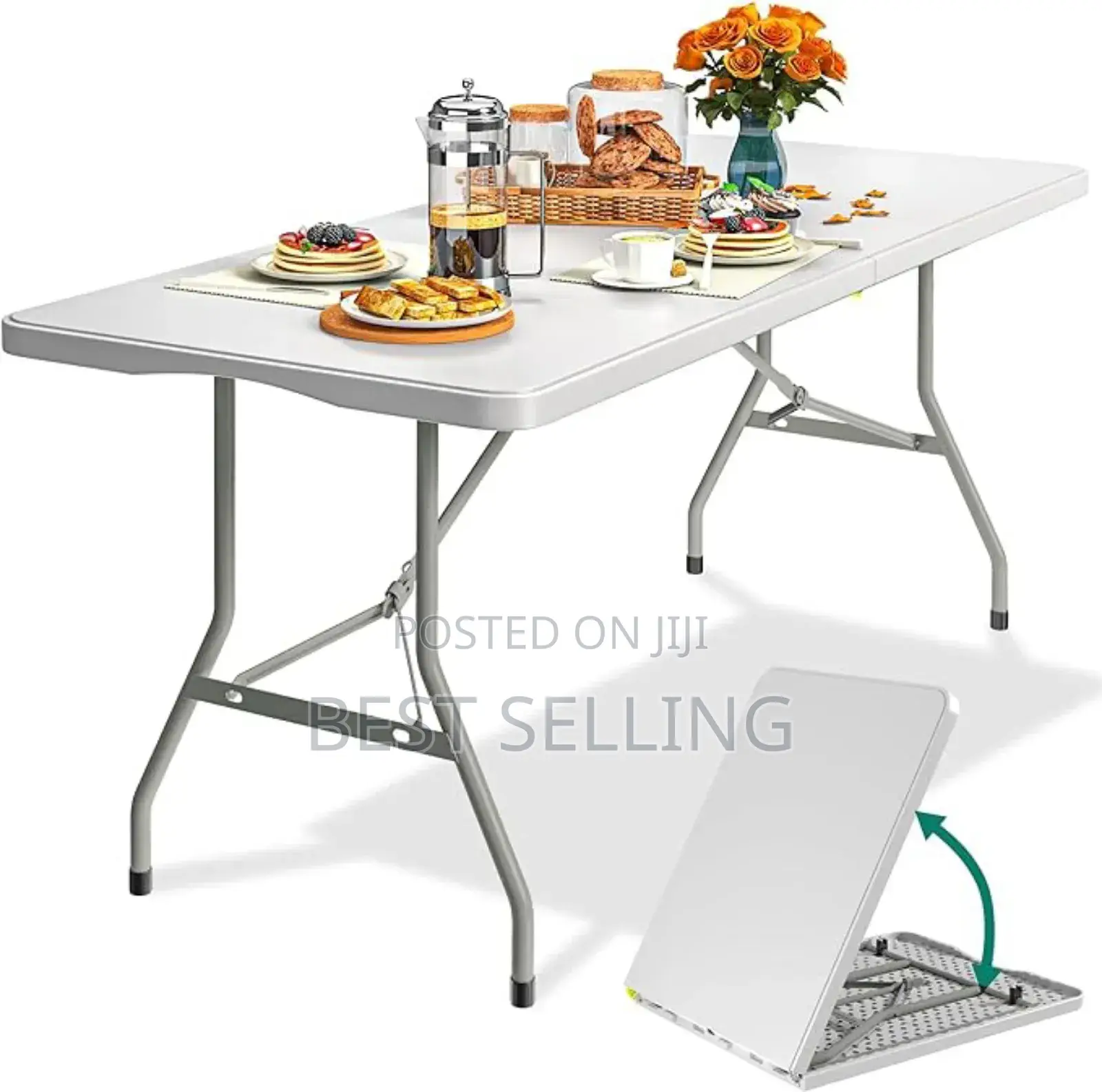Presented White Rectangular Folderable Table