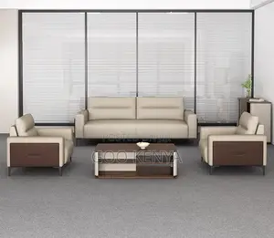 Office Sofa; Heavy-Duty Metal Frame Office Sofa Set With Faux Leather