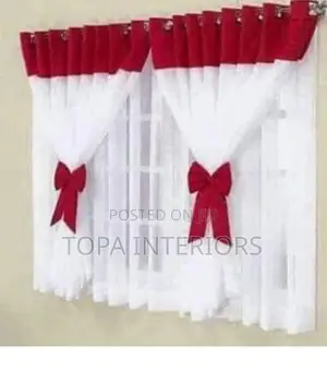 Red and White Beautiful Short Kitchen Curtains