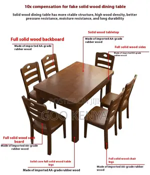 Home Dining Set; Wood Mahogany Dining Set of 6 With Rectangular Table