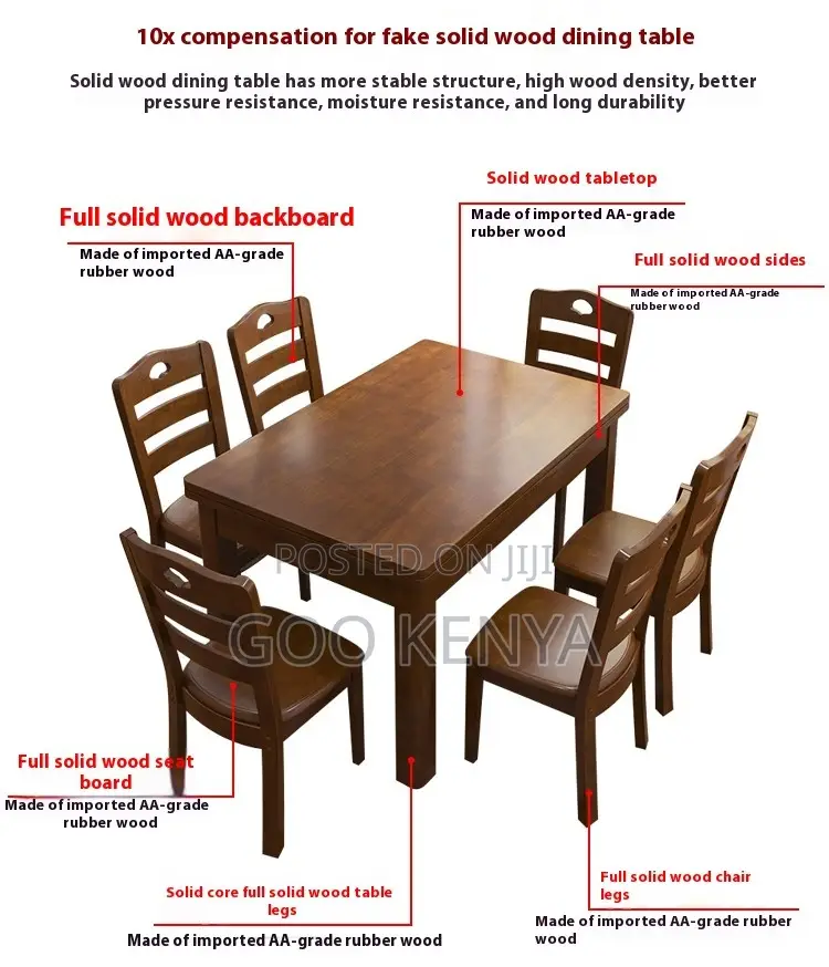 Home Dining Set; Wood Mahogany Dining Set of 6 With Rectangular Table