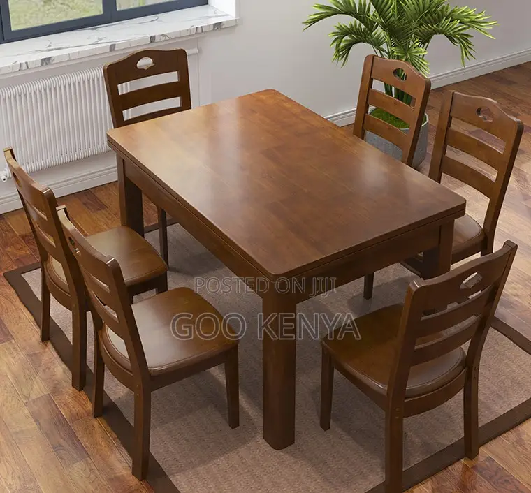 Home Dining Set; Wood Mahogany Dining Set of 6 With Rectangular Table