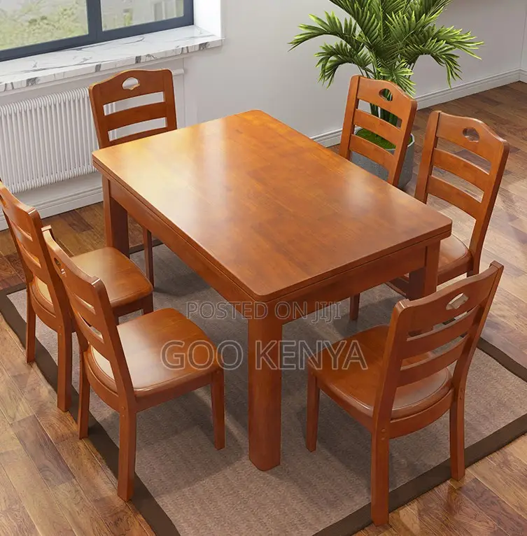 Home Dining Set; Wood Mahogany Dining Set of 6 With Rectangular Table