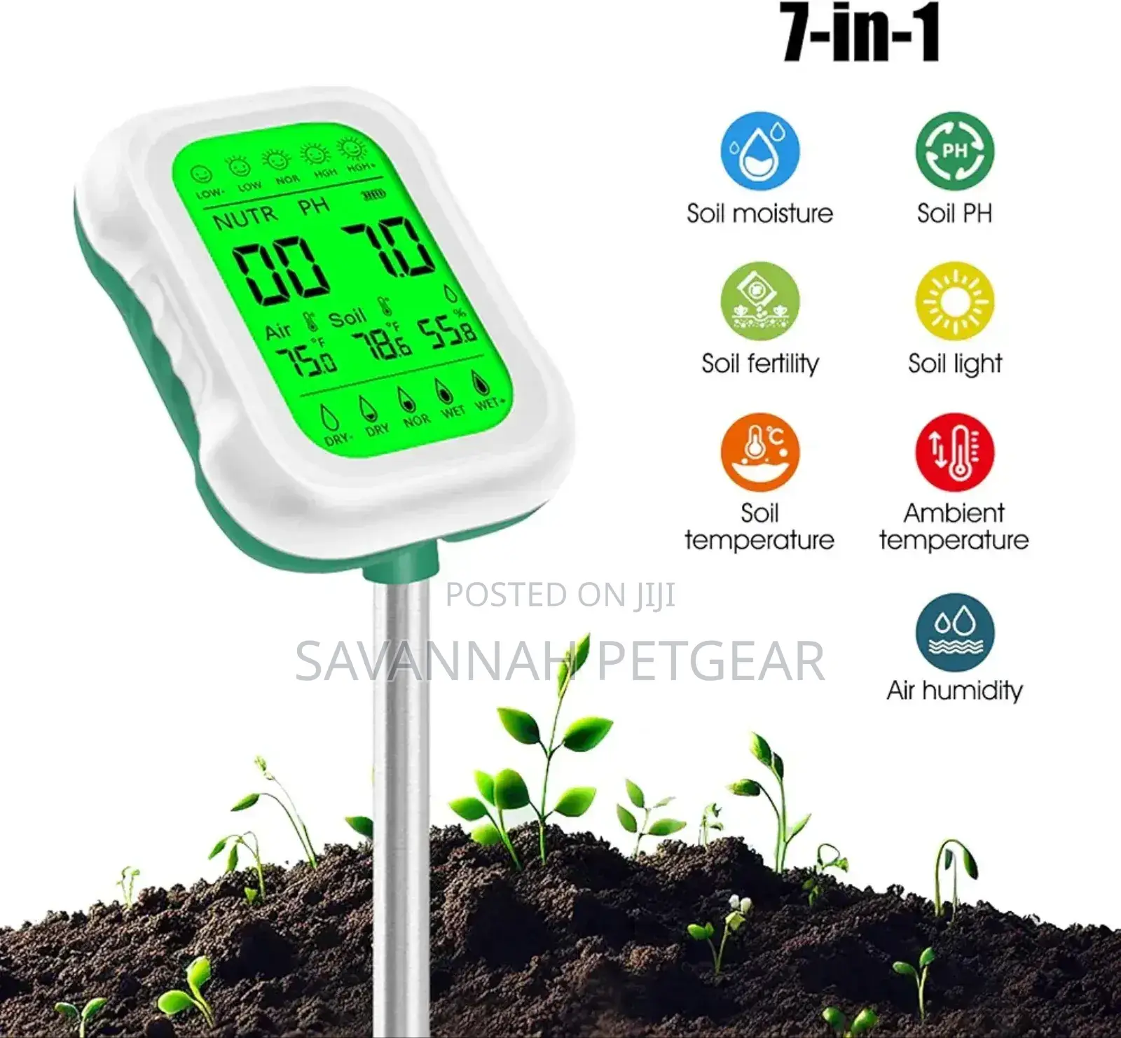 7-in-1 Digital Ph Meter for Soil Testing | Accurate Soil Moisture, Ph
