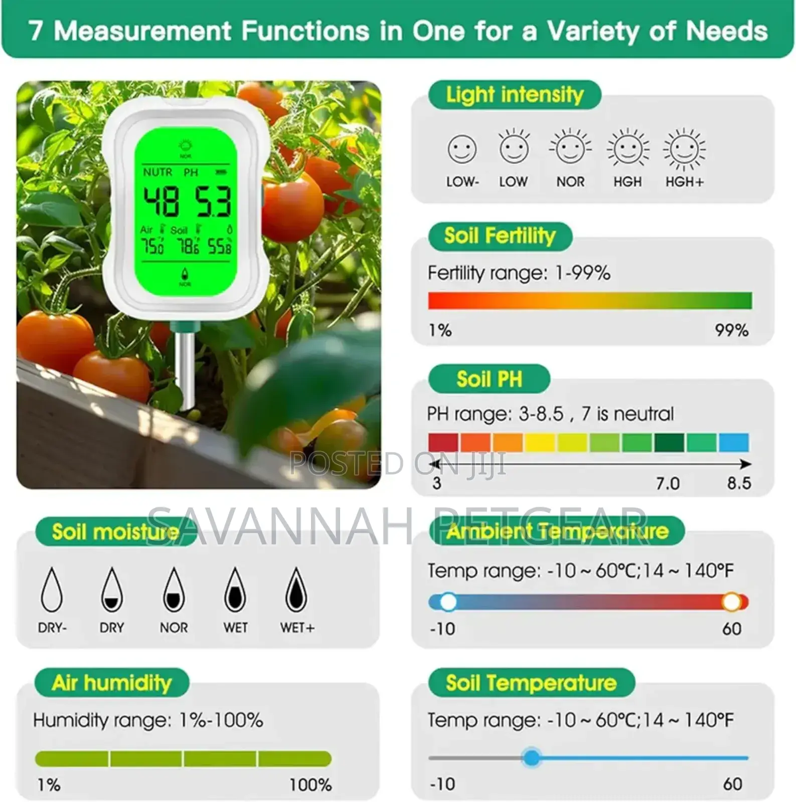 7-in-1 Digital Ph Meter for Soil Testing | Accurate Soil Moisture, Ph