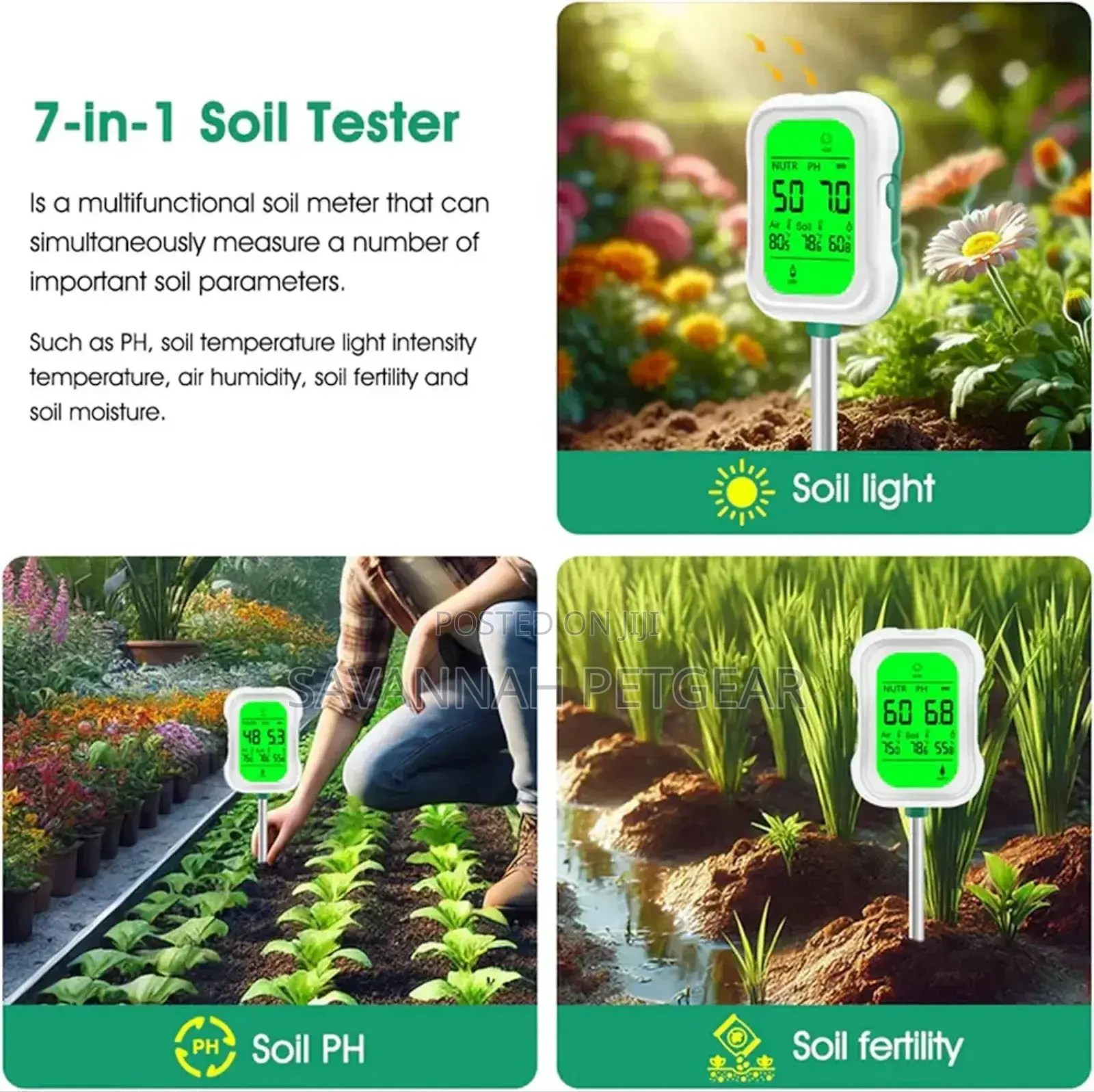 7-in-1 Digital Ph Meter for Soil Testing | Accurate Soil Moisture, Ph