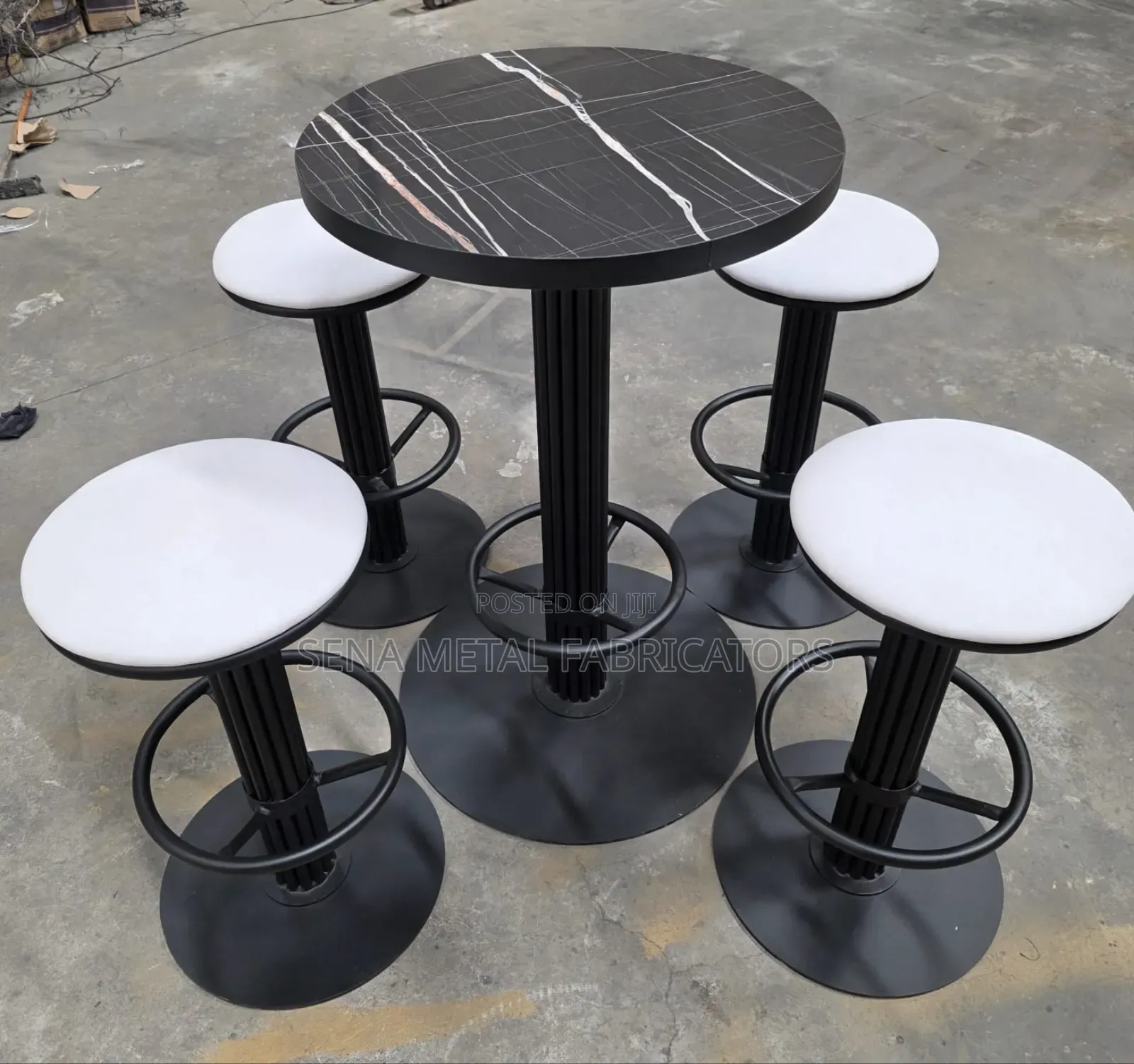 High-Quality White and Black Backless Stools.
