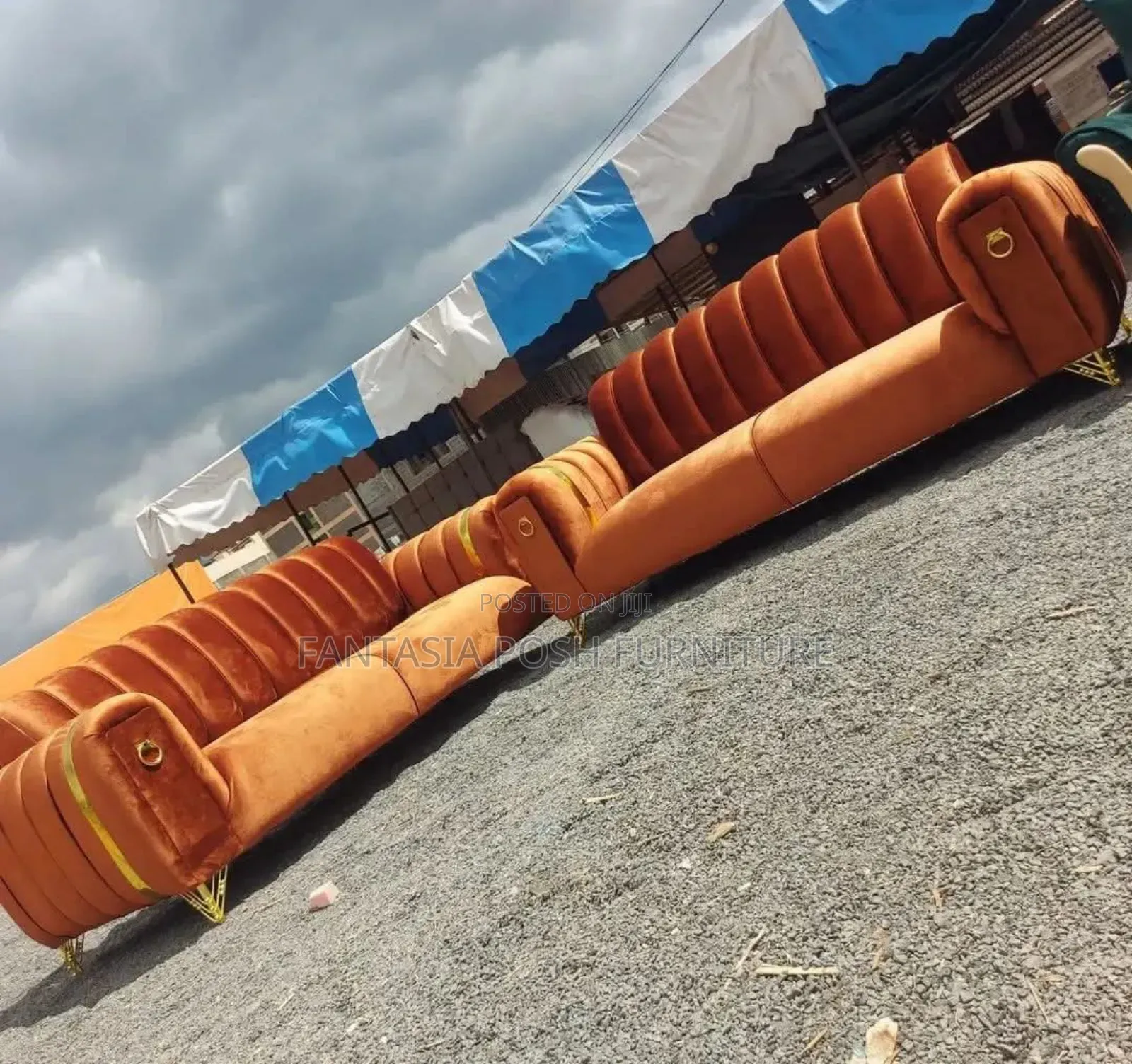 6 Seater Stunning Comfy Velvet Orange Sofa - Free Delivery