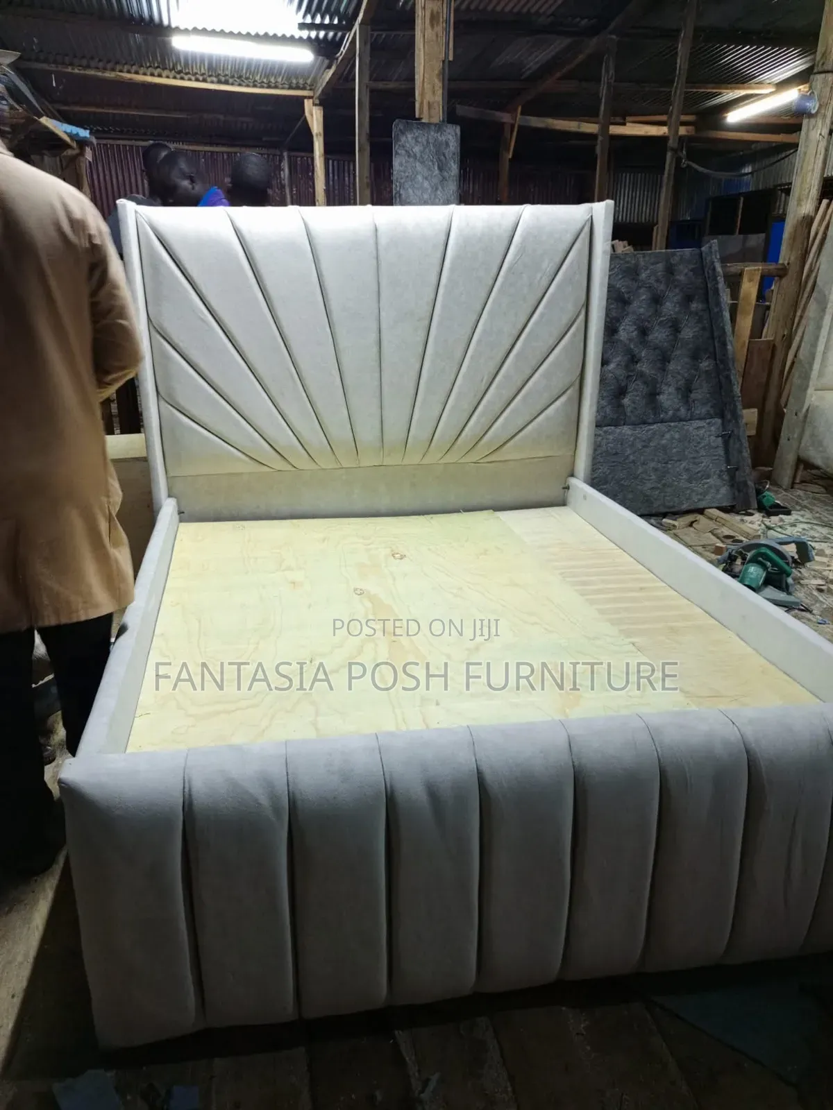 5x6 Cream Upholstered Bed - Free Delivery