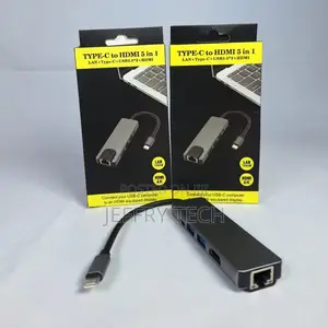 Type C Hub 5 in 1 Ports( Hdmi 2 Usb Ports Type C Port Lan Port)