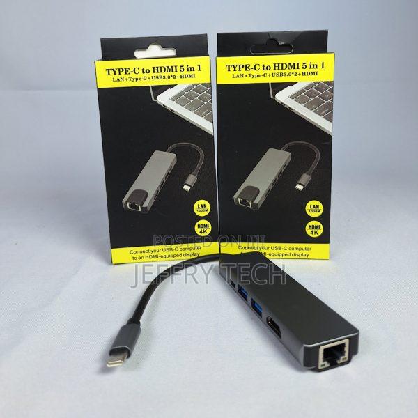 Type C Hub 5 in 1 Ports( Hdmi 2 Usb Ports Type C Port Lan Port)