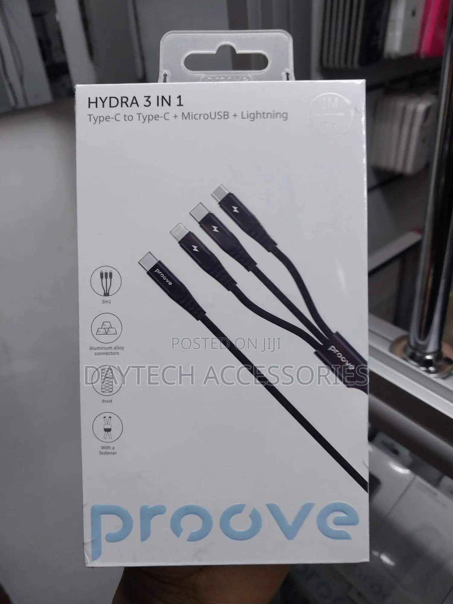 Proove Hydra 3-in-1 Type-C + Micro Usb + Lightning Cable 1m Black