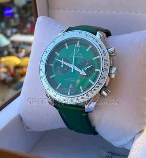 Jungle Green Omega Watch Speedmaster With Leather Strap+ Free Delivery