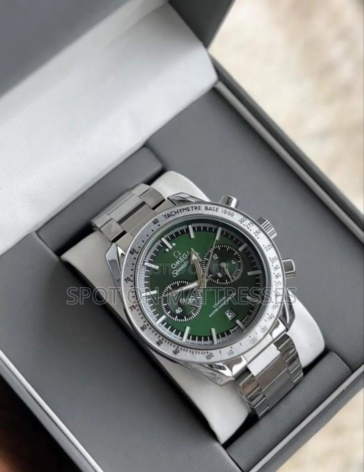 Jungle Green Omega Watch Speedmaster With Leather Strap+ Free Delivery