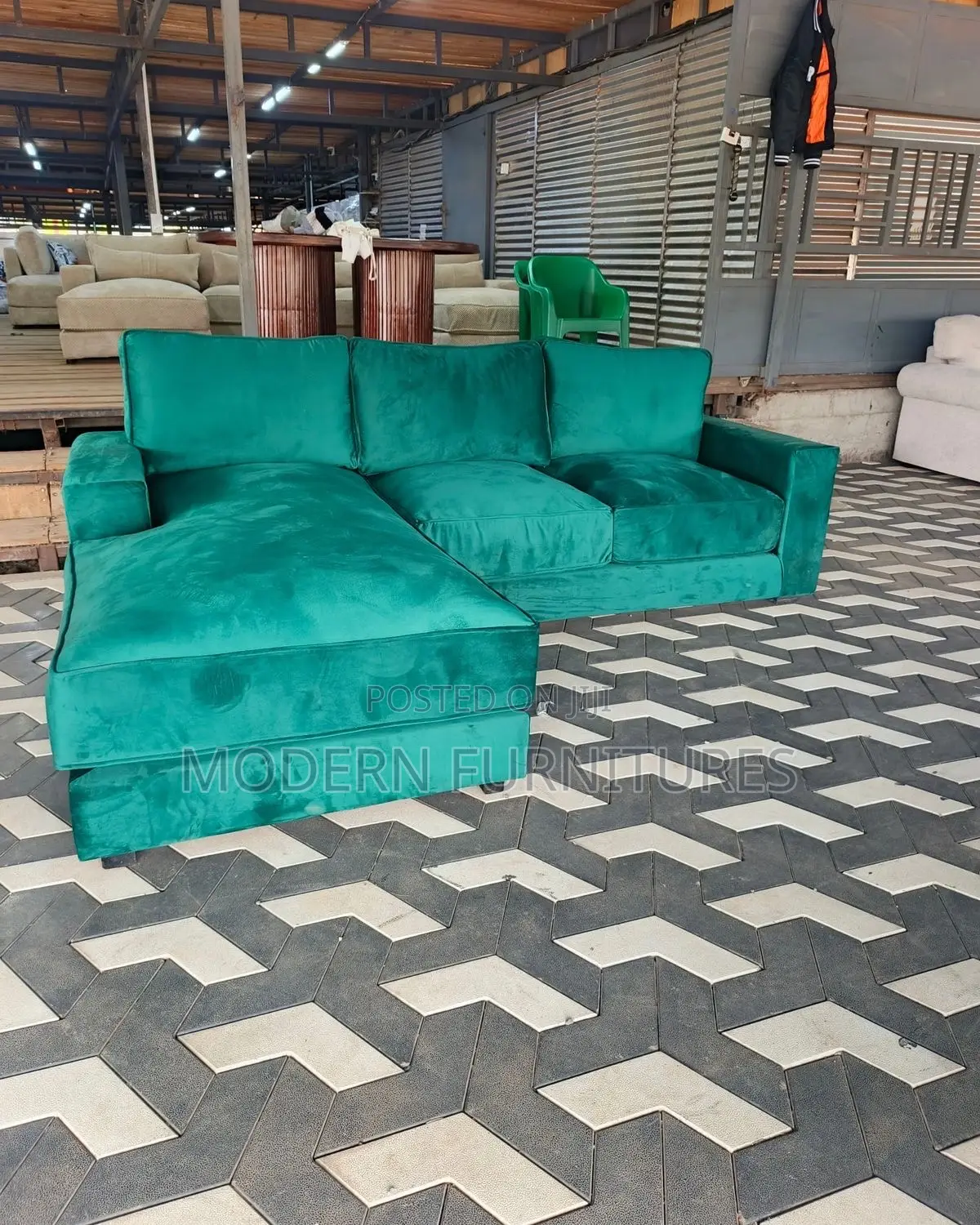 Modern Green L Sofa