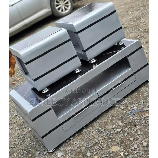 Coffee Table, Glass/Mable Topping, 2 Stools - main view