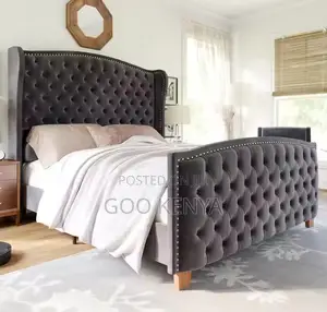 Home Bed; Designer Full-Size Bed With Upholstery and Solid Wood Base