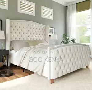 Home Bed; Designer Full-Size Bed With Upholstery and Solid Wood Base