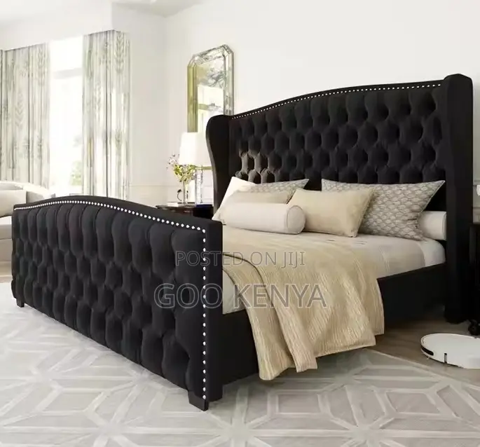 Home Bed; Designer Full-Size Bed With Upholstery and Solid Wood Base