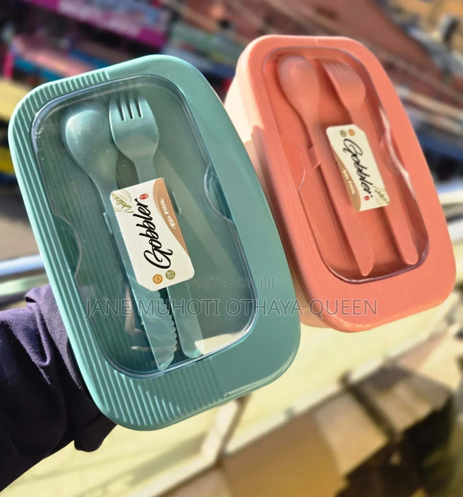 *Lunch Box With 2 Compartments and a Double Sided Spoon With Knife