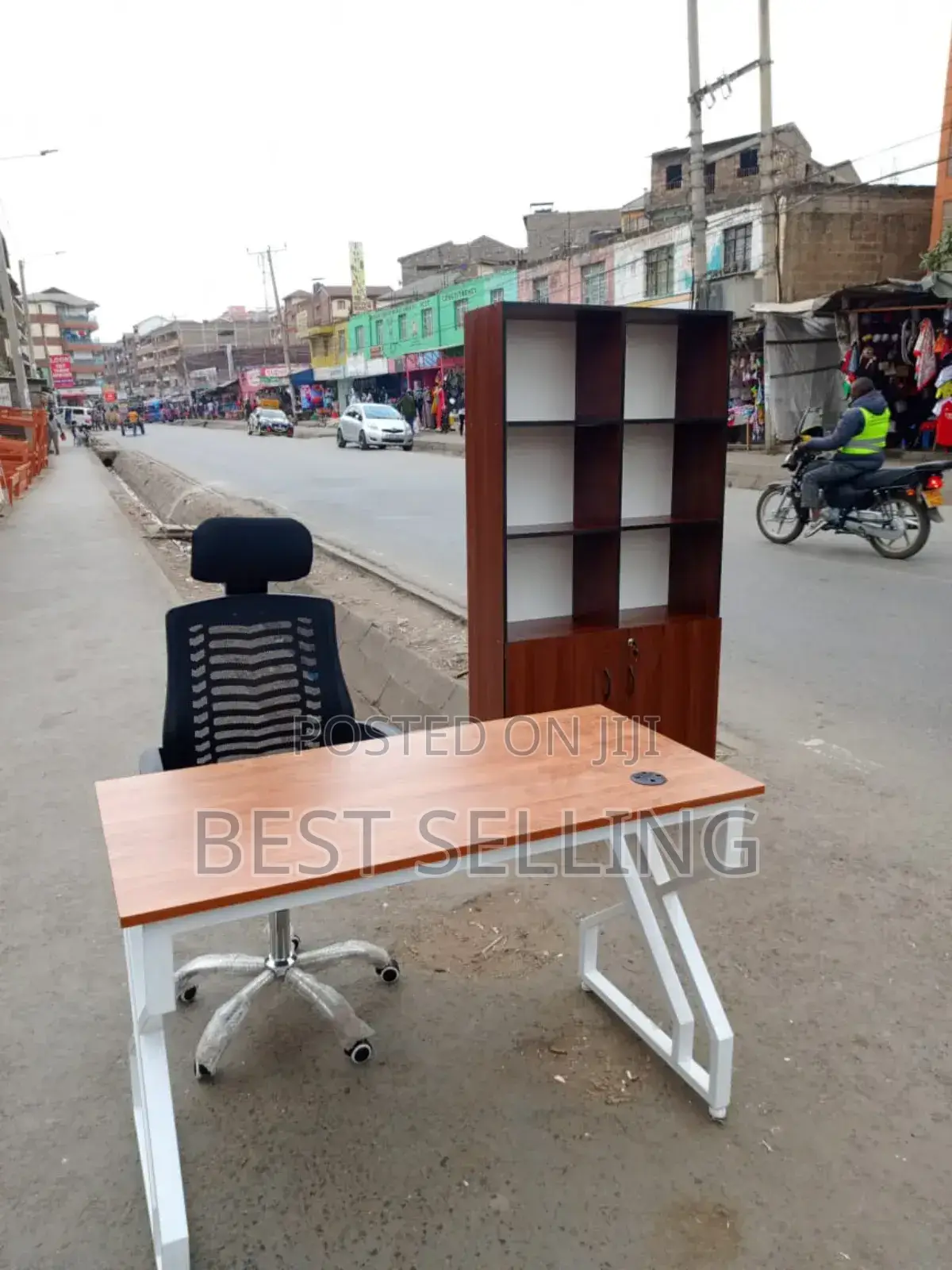 Dark Walnut Steel Stand Study Desk and Headrest Chair