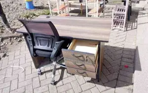 Brown Office Desk and Mesh Chair