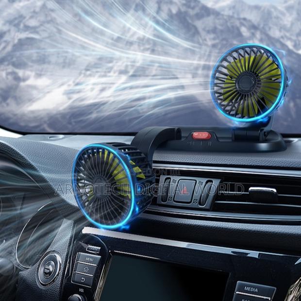 Car/Desktop Double Head Adjustable Usb 360 Degree Rotating Cooling Fan - thumbnail 2