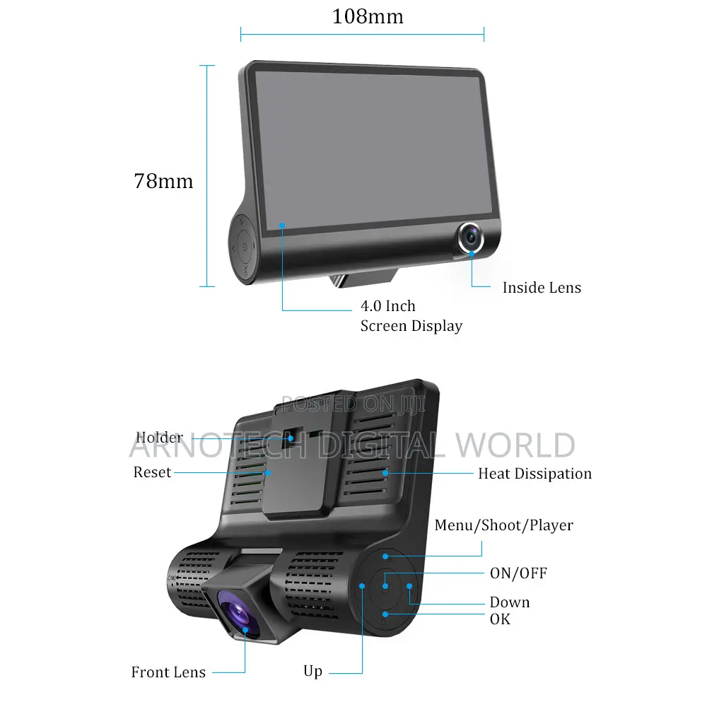 In-Car DVR 4"Screen, 3cameras, Parking Monitoring Recording Function