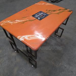 Orange Restaurant Table With Unique Copper Metal Frame - main view
