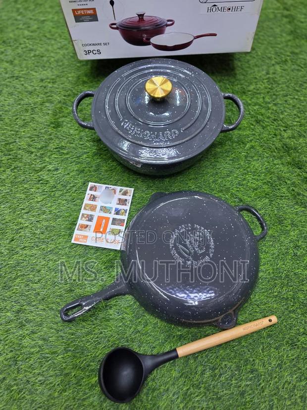 3pcs Cast Iron Lidded Pot (Cassadou/Deep Sauté Pan) a Frying Pan. - thumbnail 3