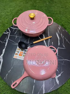 Pink Enameled Cast Iron Cookware ; Dutch Oven Shallow Frying Pan,