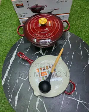 Red Enameled Cast Iron 3-Piece Cookware Set, Dutch Oven and a Skillet