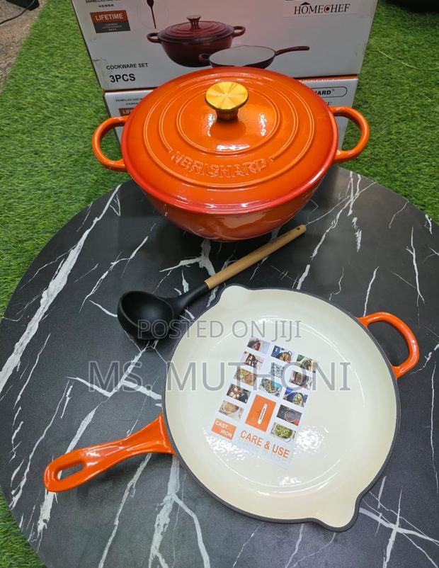Orange  Enameled Cast Iron 3-Piece Cookware Set,