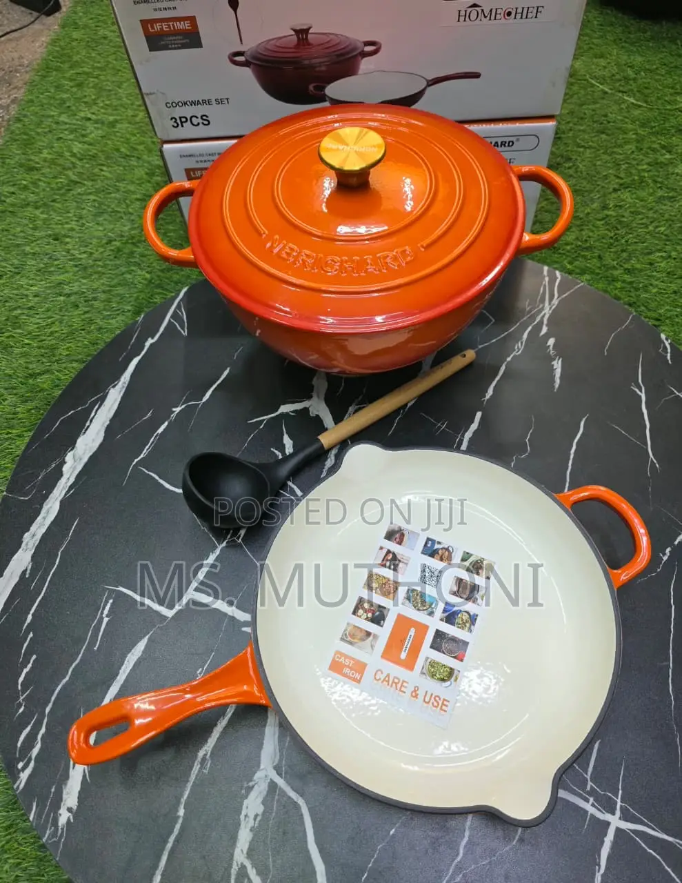 Orange  Enameled Cast Iron 3-Piece Cookware Set,
