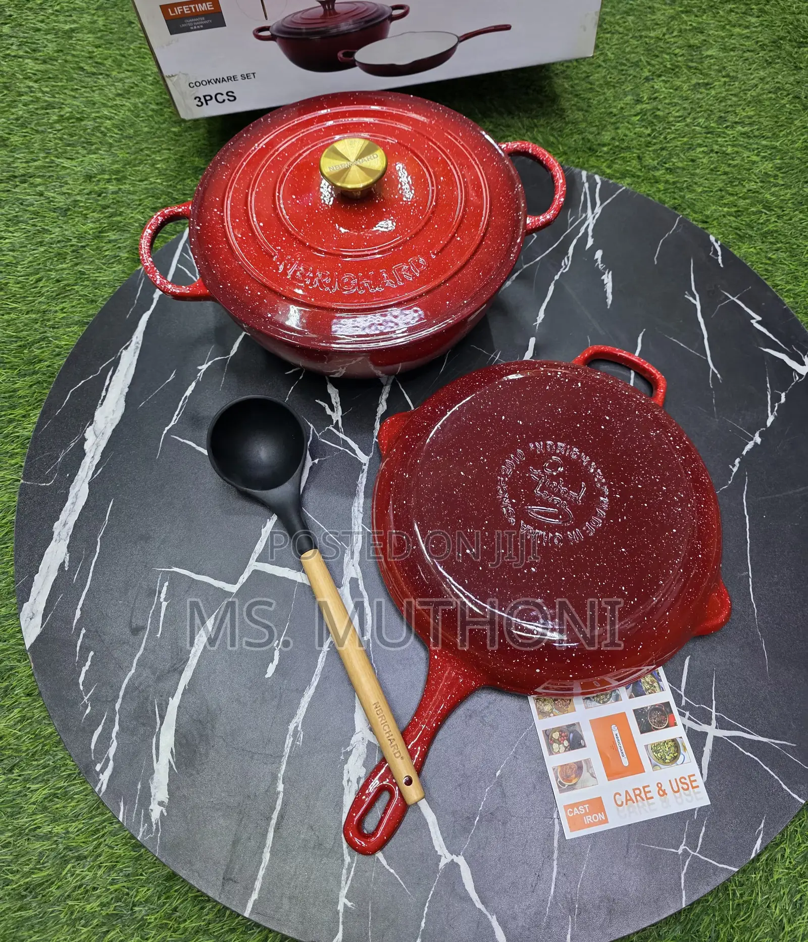 Marble Red 3 Piece Enamel Cast Iron