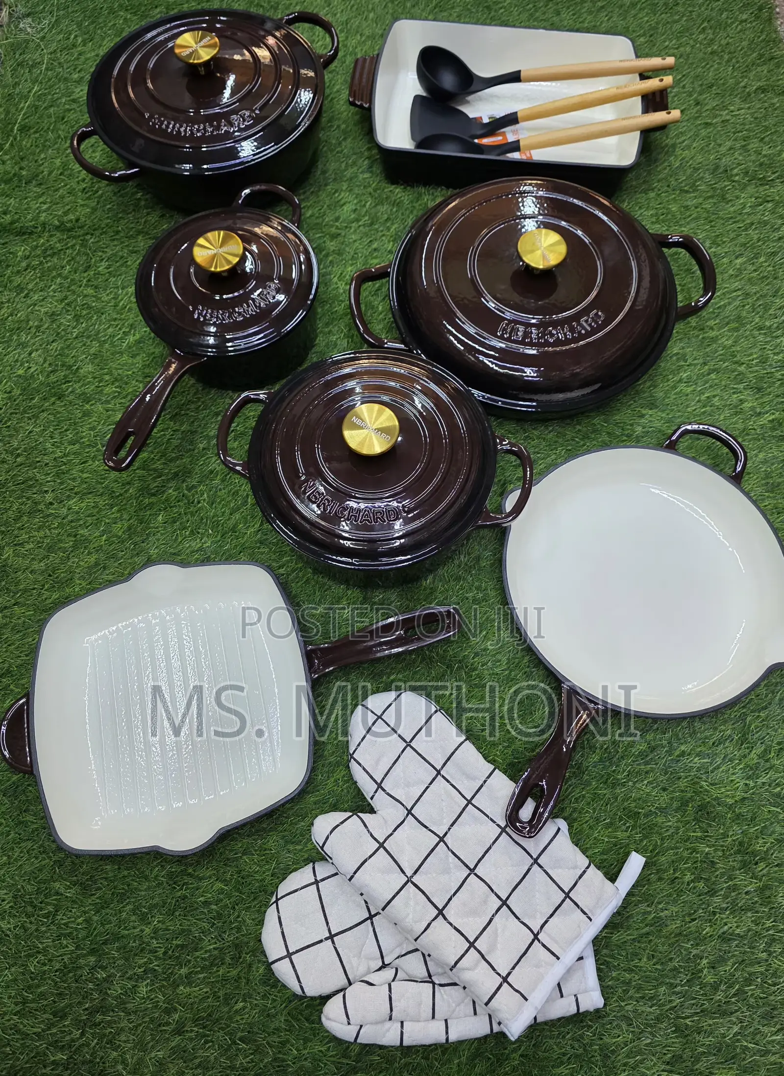 Brown  Philippe Richard 12 PCS Enamel Cast Iron Cooking Pot