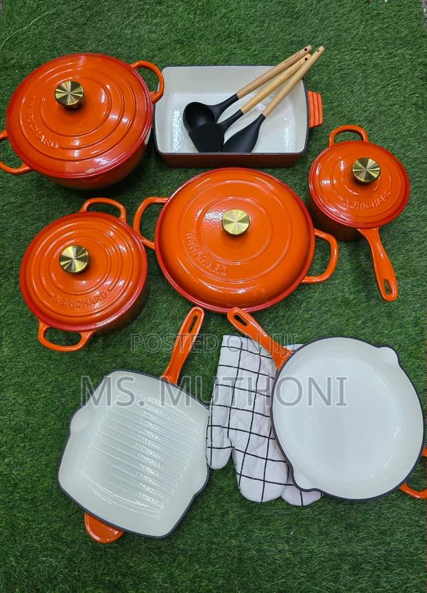 Orange  Philippe Richard 12 PCS Enamel Cast Iron Cooking Pot