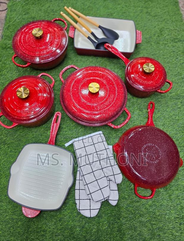 Marble Red 12 PCS Enamel Cast Iron Cooking Pots*