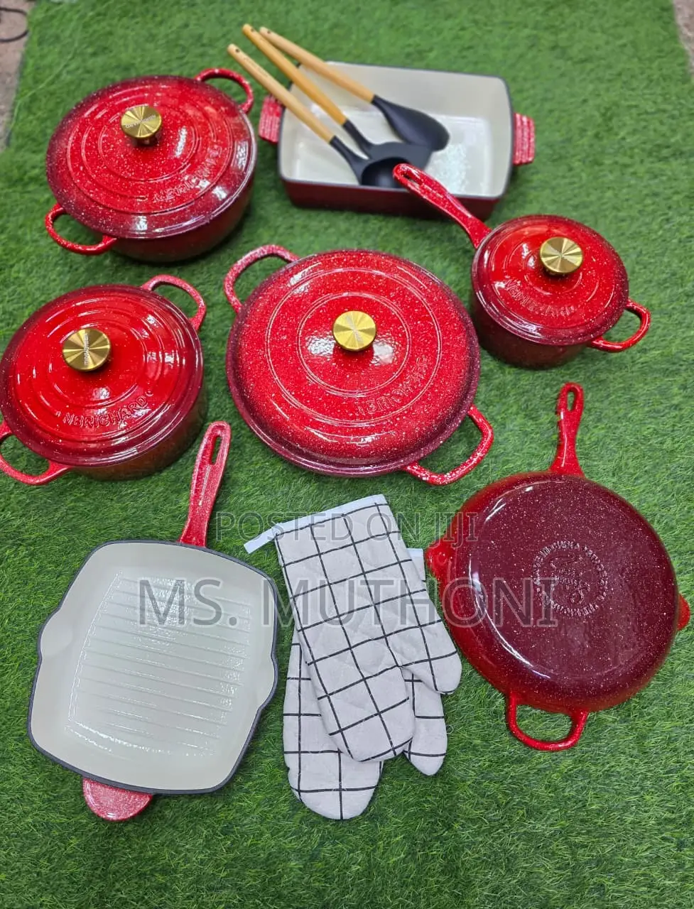 Marble Red 12 PCS Enamel Cast Iron Cooking Pots*