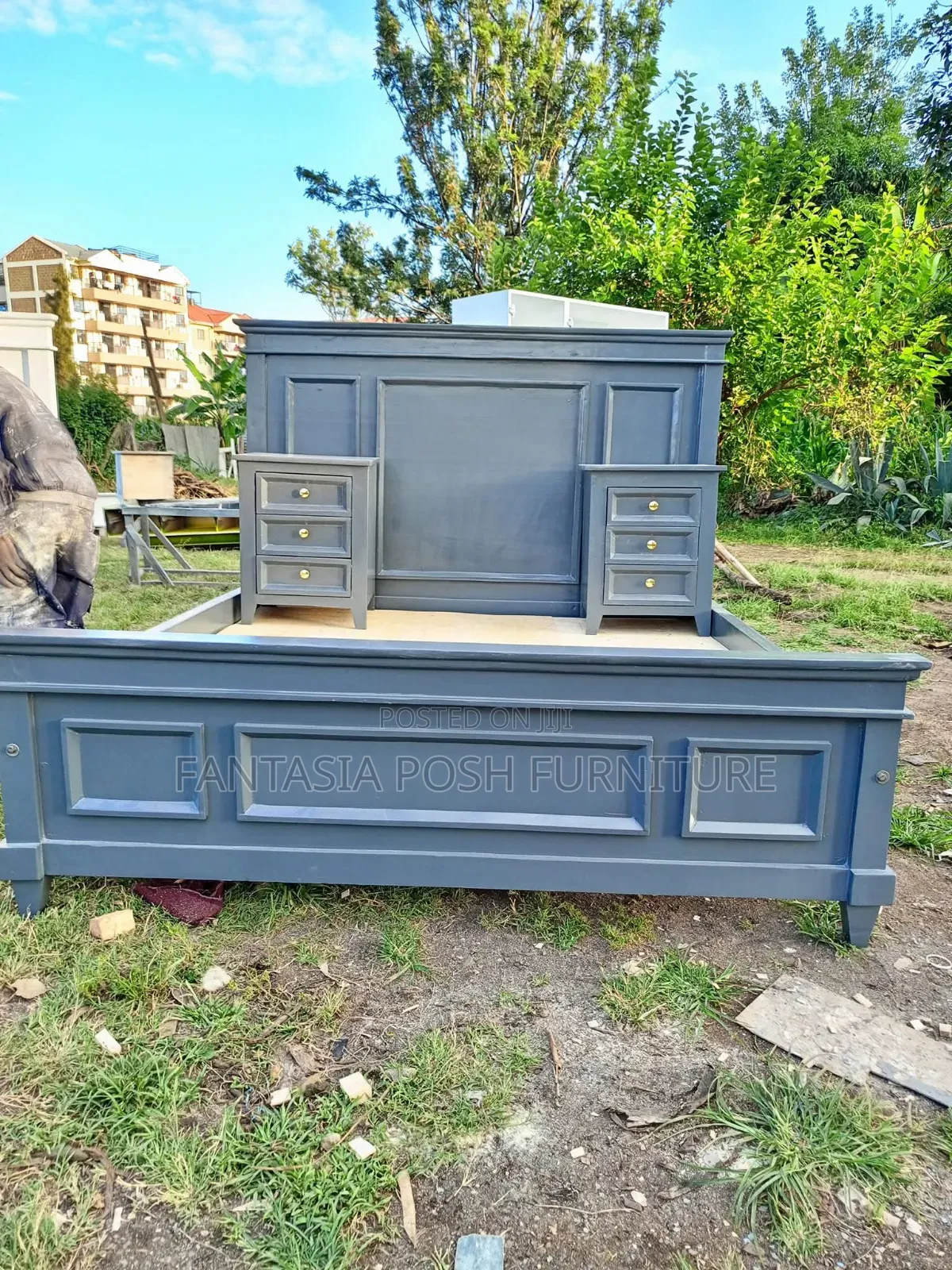5x6 Dark Grey Panel Bed With Drawers
