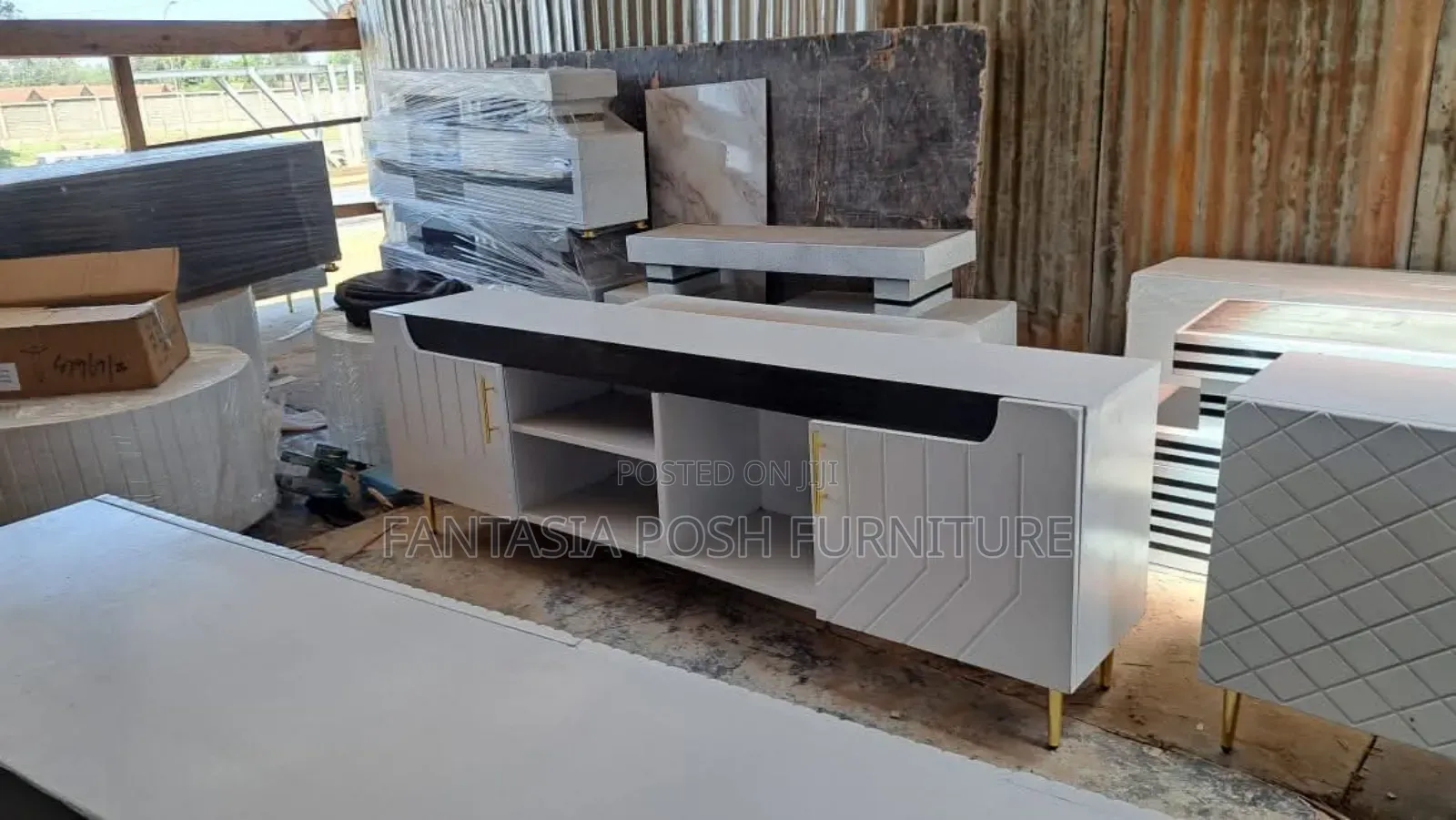White Modern Tv Stand With Black Accent